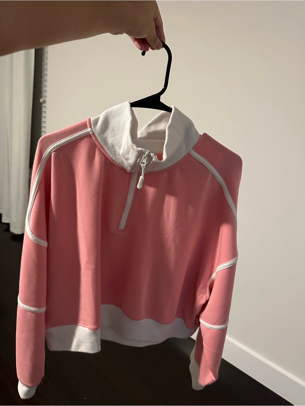 Simply Southern Pink Half-Zip Pullover with White Trim